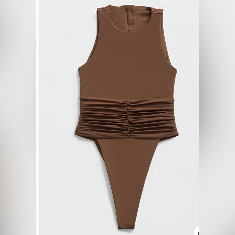 RIOT SWIM LACE THONG ONE PIECE SMALL CHOCOLATE BROWN